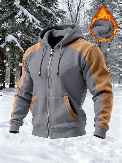 2026 Spring and Autumn Men's New Muscle Jacket - Daily Casual Sports Long Sleeve Hooded Zipper Windproof and Warm Thick Coat