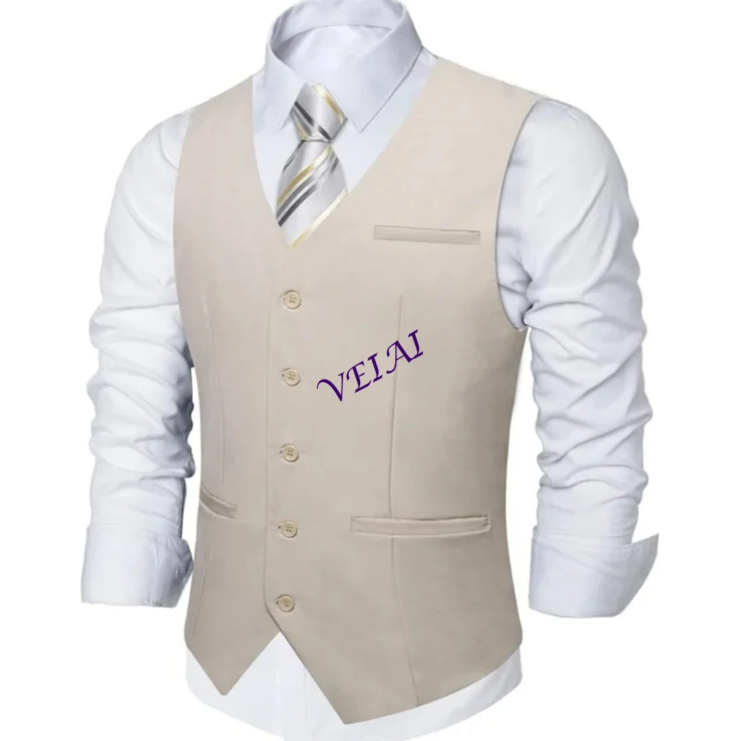 Customized Men's Slim Fit Suit Vest - Single Breasted Sleeveless V-Neck Formal Waistcoat w/ 2 Pockets | Wedding, Prom & Tuxedo A