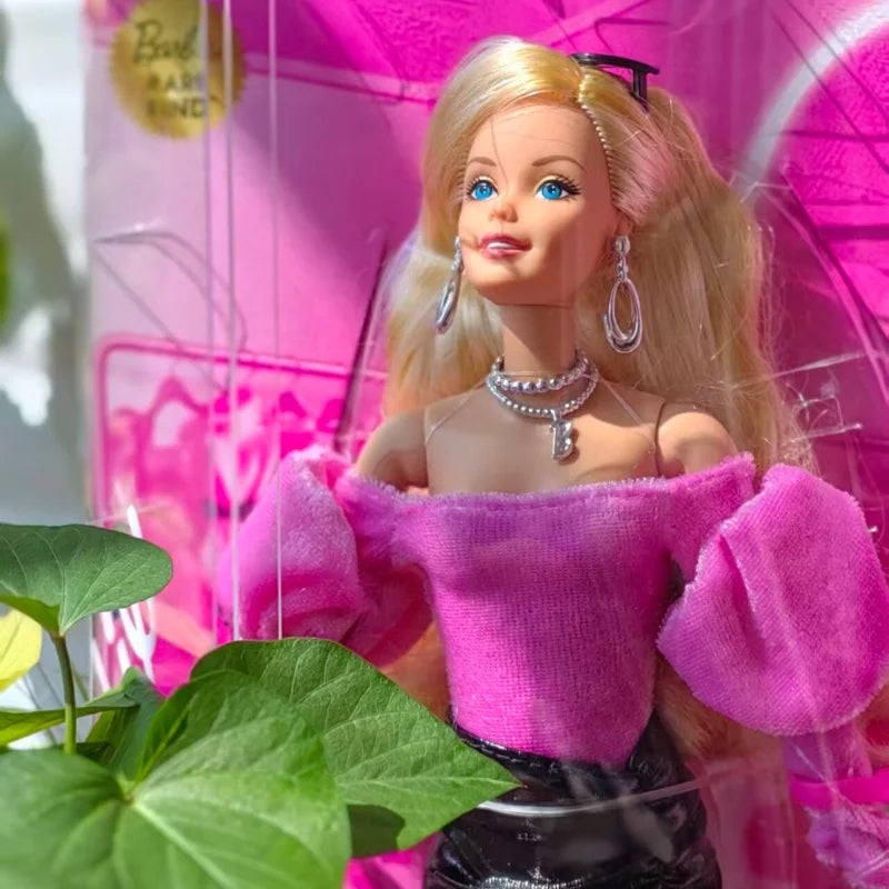 Genuine New Barbie Deluxe Fashion Doll Black Pink Shiny Lace Superstar Face Action Figure Fashion Series Collection Toy Gift
