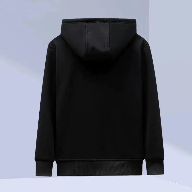 2026 autumn and winter plus plush thick loose oversized solid color cardigan hooded zipper sweatshirt men's lambskin warm jacket