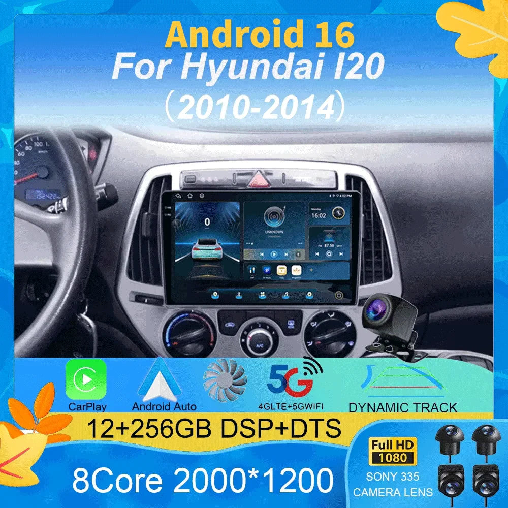 Android 16 Carplay Auto Multimedia Player Car Radio For Hyundai I20 2010 2012 2013 2014 DSP Autoradio GPS Stereo 2din Head Unit