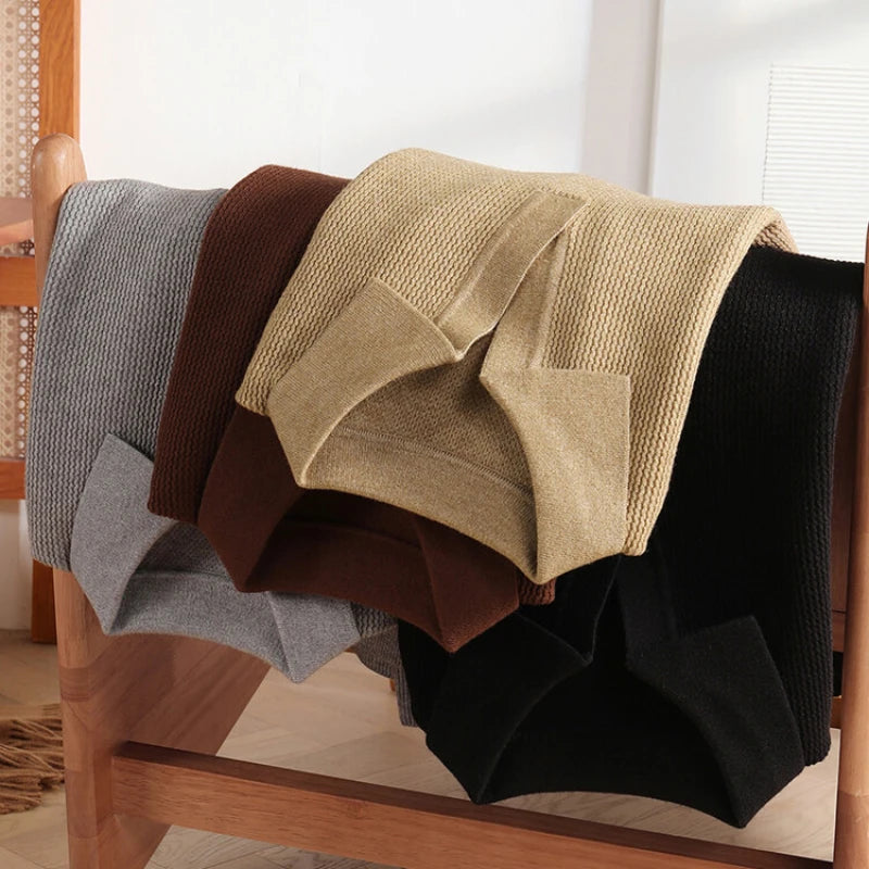 New Men's Shirt Collar Sweater, Business Slim Cashmere Textile Polo Top, Gentleman Thickened Warm and Simple Fashion Pullover