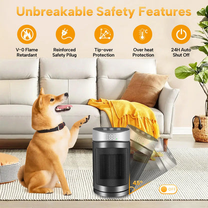 1500W PTC Ceramic Portable Electric Heater with Thermostat, Energy Saving Mode and Fan Mode, Fast and Safe Heating