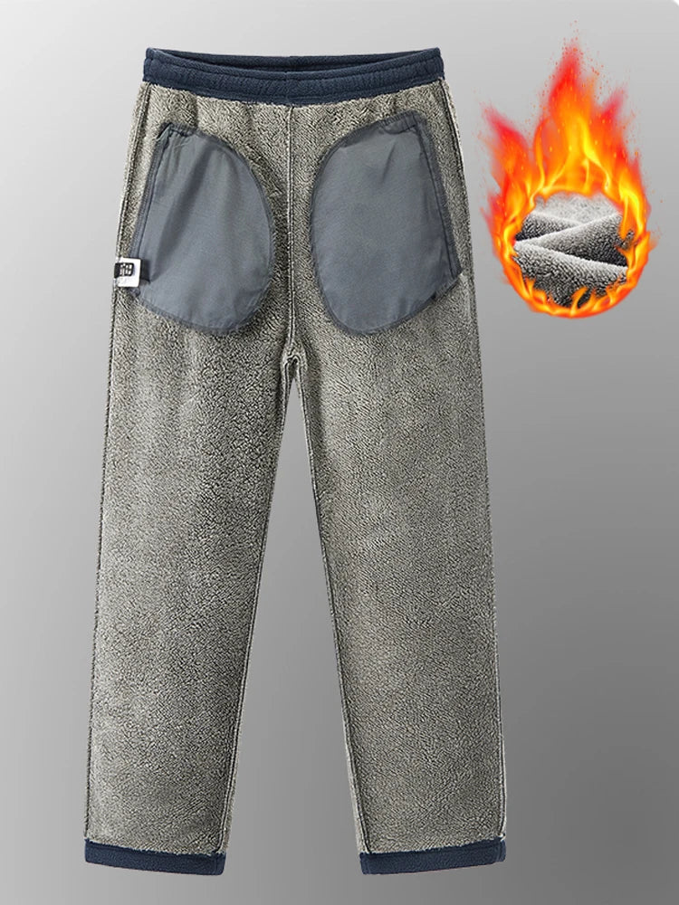 Winter Men's Sweatpants Thick Warm Fleece Joggers Sportswear Zip Pockets Casual Loose Track Pants Cozy Outdoor Lounge Pants