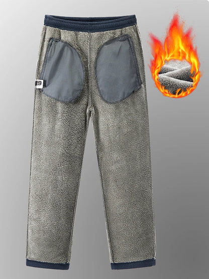 Winter Men's Sweatpants Thick Warm Fleece Joggers Sportswear Zip Pockets Casual Loose Track Pants Cozy Outdoor Lounge Pants