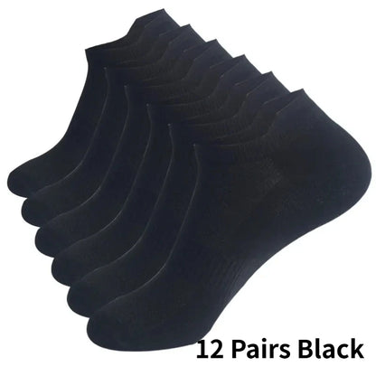 1/6/12 Pairs Unisex Ankle & Boat Socks For Men Women Couples Cotton Breathable Mesh Athletic Sports Running Solid Plus Size