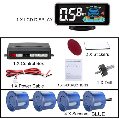 LCD Parking Sensor System Backlight Human Voice Alarm Display 4 Probes 12 Colors Backup Detector Parking Assistance Kit
