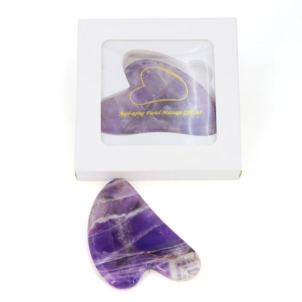 Natural Stone Gua Sha Massage Board Pink Rose Quartz Amethyst Guasha Plate Jade Face Massager Scrapers Tools for Neck Back Body
