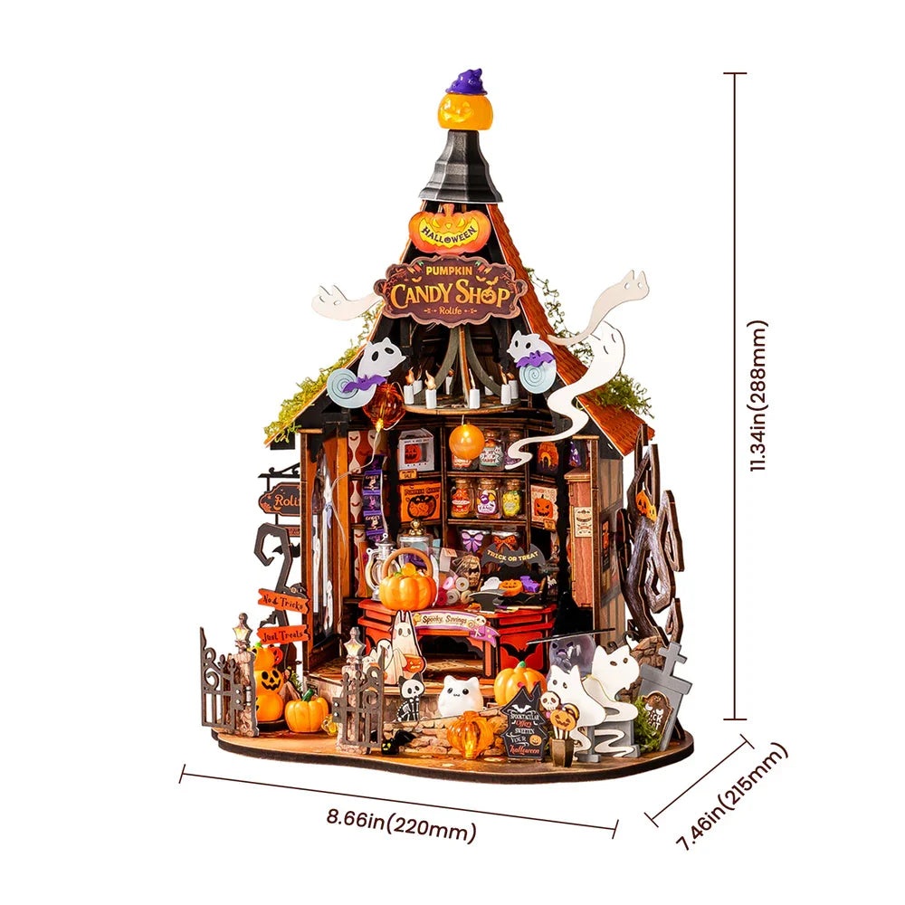 Rolife Haunted Candy House DIY Miniature House Kit Model Kit Spooky Cute Miniature House Home Decor For Halloween and Christmas