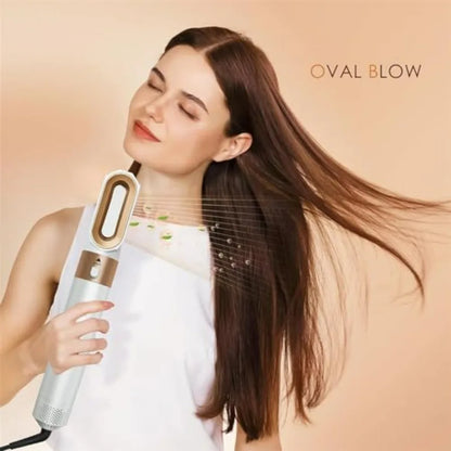 Hair Dryer Brush 5 in 1 for home use, ceramic-coated, rose gold, negative ion technology, 110, 000 RPM high-speed airflow, dual
