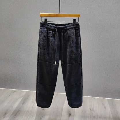 Thiened Fce Men's Sport Pants Loose Casual Long Trousers Autumn Winter Large Size Bla Cuffed Polyester Fiber Youth