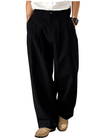 Men's Loose Pleated Wide Leg Pants Breathable Linen Blend Trousers Casual Business Suit Pants Summer Streetwear Daily Wear
