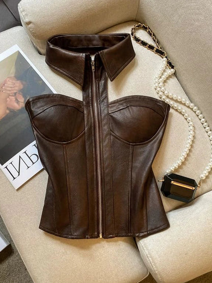 Spring 2026 Pure Desire Sweet And Spicy Design Hanging Neck Shoulder Bared Zipper Tube Top Women's Top with Chest Pad
