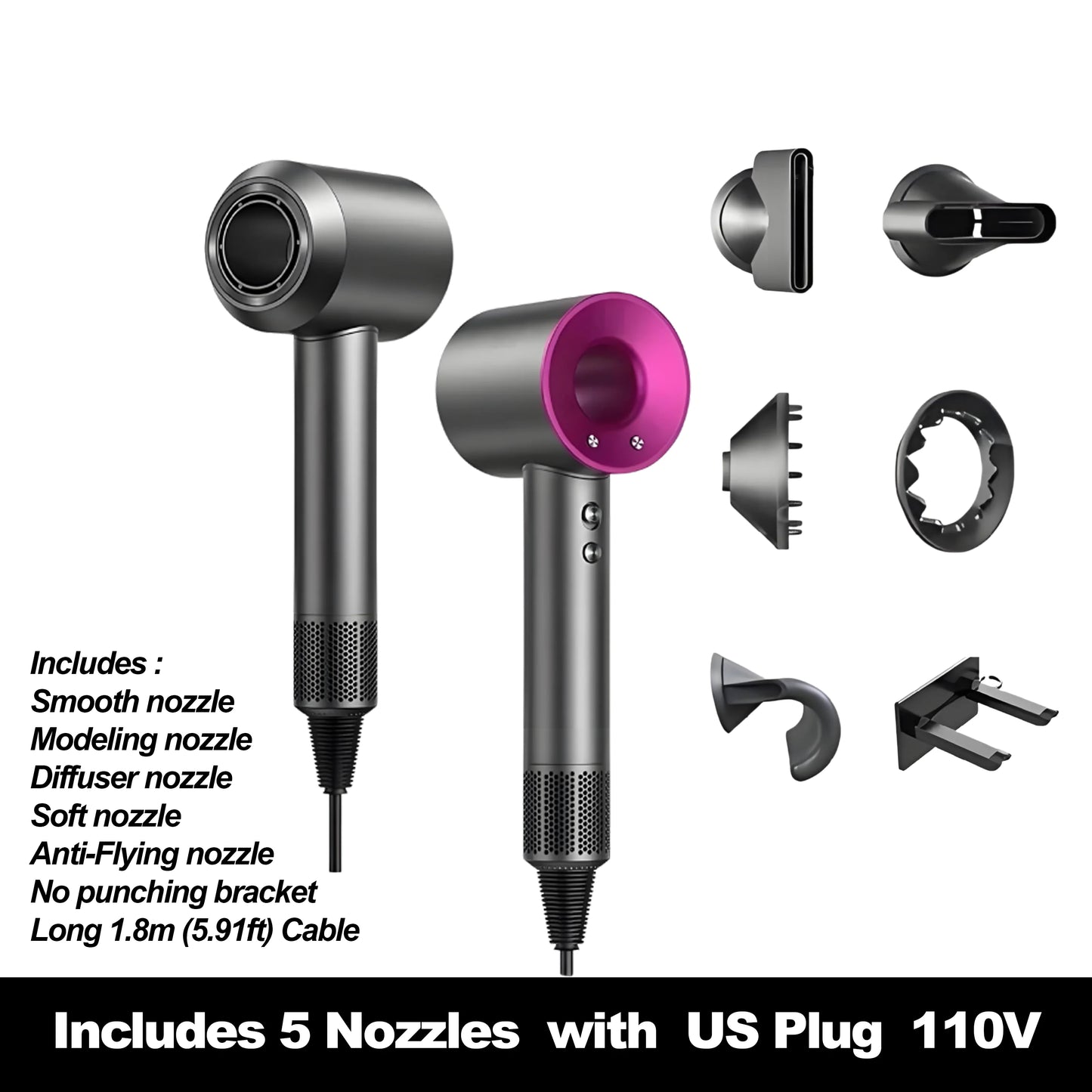 High-Speed Hair Dryer with 10M Negative Ions, Collagen, Intelligent Constant Temperature & Multi-Settings