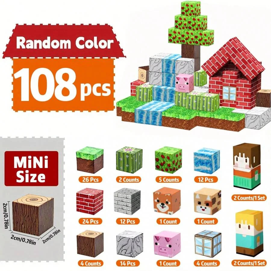 Magnetic Building Blocks Toy Mine World Stacking Create Forest House Architecture Cube Set Creativity Best Gift for Boy Girl Kid