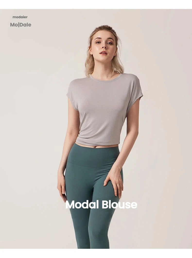 Women's Split Side Yoga Top Sexy Open Back Fitness T-shirt Loose Fit Workout Tee Running Sports Cover Gym Wear Woman clothing