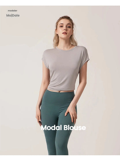 Women's Split Side Yoga Top Sexy Open Back Fitness T-shirt Loose Fit Workout Tee Running Sports Cover Gym Wear Woman clothing