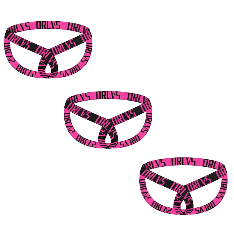 3 PCS Men's ORLVS Letter Waistband Sexy Jockstraps Multicolor Removable Snap Crotch Underwear