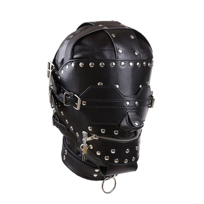 PU Leather Adult products SM Sex Full Head Bondage Hood Headgear Mouth Open Lockable Gimp Bondage BDSM Sex Toy for Couple