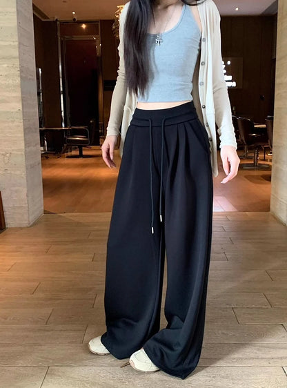 High Waist Wide Leg Sport Pants Women Loose Lazy Style Spring Autumn Casual Straight Long Trousers Comfortable High Waist