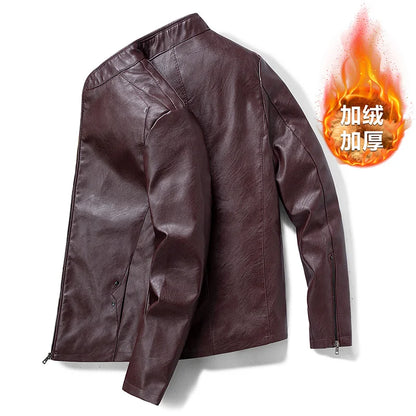 Autumn Winter Comfortable Fashionable Trendy Handsome Men Imitation Leather Jacket Simple Natural Windproof Warm Leather Jacket