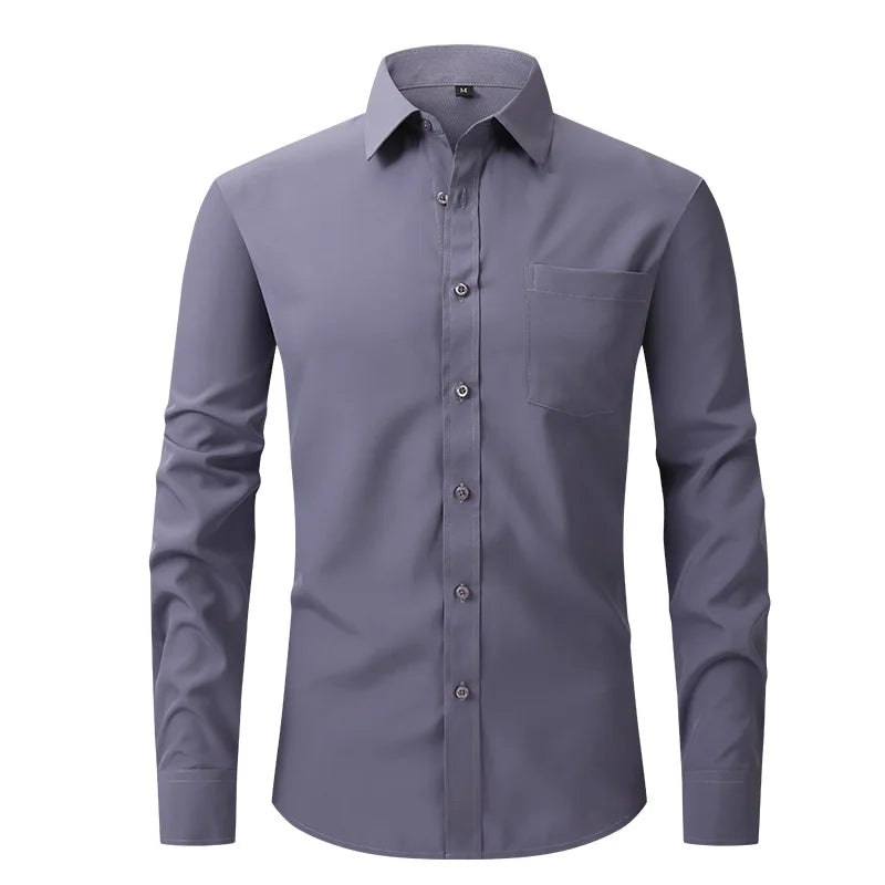 Fashion Business Casual shirt Men's slim long sleeve shirt solid color business social non-ironing anti-wrinkle American code