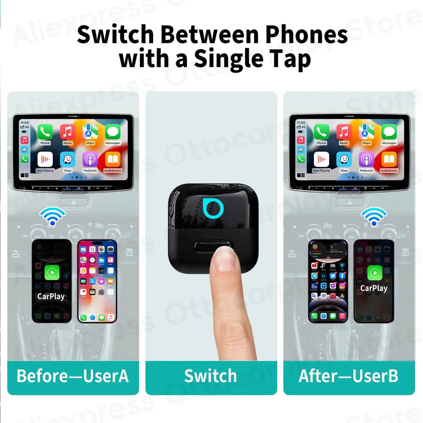 Ottocast Wireless Android Auto CarPlay Adapter Mini Pico 2 in 1 USB Dongle with Smart Button for Kia Honda Chery Nissan Volvo