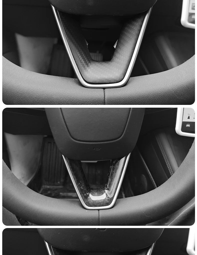Steering Wheel Patch for Tesla Model 3+ Real Carbon Fiber Steering Wheel U-shaped Protective Cover 2025 New Model 3/Y Highland
