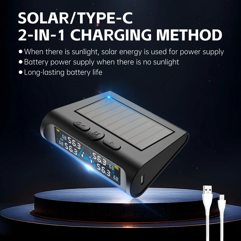 Car Security Alarm Systems Tire Pressure Monitoring Auto Accessories 4 Exteral Universal Solar TPMS Tyre Temperature Monitor