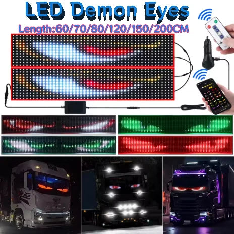 LED Devil Eyes Ambient Light Flexible Windshield Pixel Panel APP Control Custom Text Animation Music Sync For Car SUV Bus Truck
