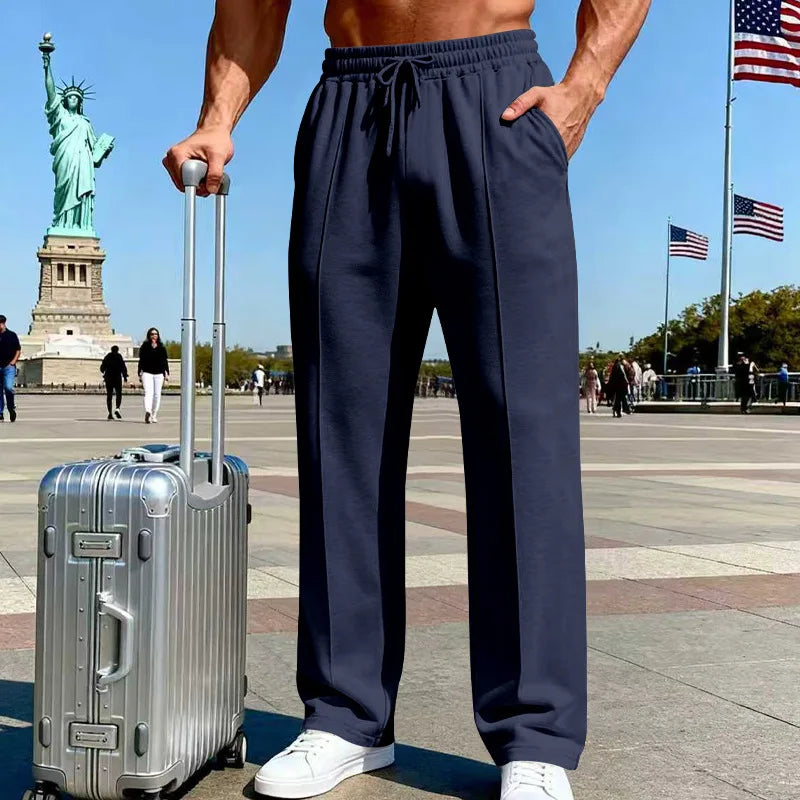 Amazon European American plus size knitted pants, four-season loose straight leg joggers for men business casual sports wear