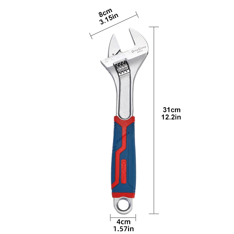 Professional Adjustable Wrench with Laser Scale - Forged Steel, Chrome Plated, Large Jaw & Soft-Grip Handle (6/8/10/12 Inch)