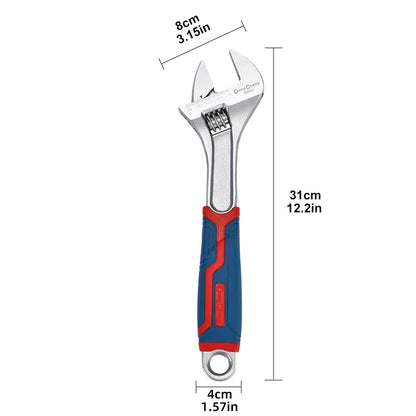 Professional Adjustable Wrench with Laser Scale - Forged Steel, Chrome Plated, Large Jaw & Soft-Grip Handle (6/8/10/12 Inch)
