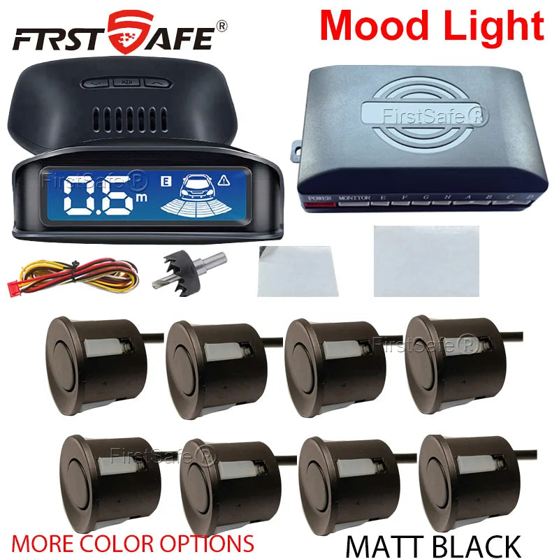 LED Reverse Radar 8 Sensors Backlight Display Voice Prompt Detection System Universal Auto Parking Safety Auxiliary Accessories