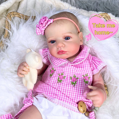 MRB 20Inch  Reborn Baby Doll LouLou Awake Princess Girl Open Blue Eyes 3D Skin Visible Veins Collectible Doll Toy Christmas Gift