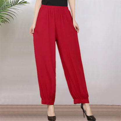 High Waist Lantern Pants Casual Cotton Silk Large Size Printed Long Trousers for Middle-Aged And Elderly Women