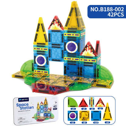 42PCS Mini Magnetic Tiles Travel Size Magnetic Construction Toys with Storage Box Magnetic Blocks Building Toy for Kids