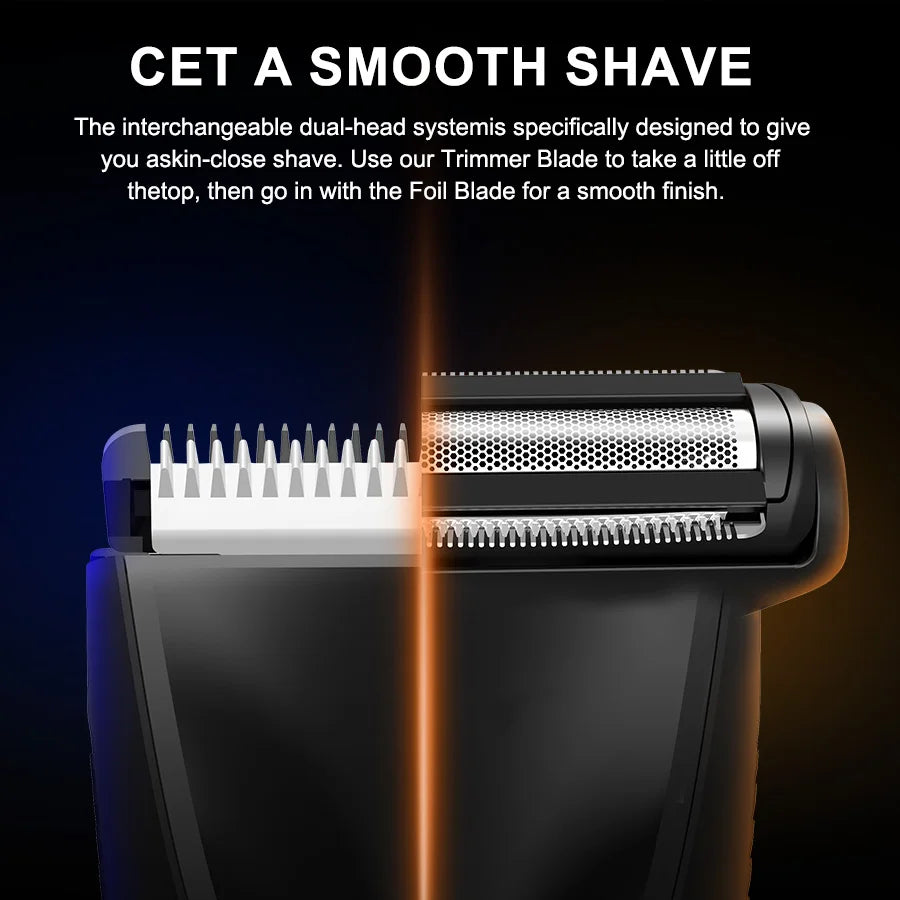IPX6 Waterproof 2-in-1 Groin/Body Trimmer - SkinSafe Dual Head Foil Blades, Wet&Dry Cordless Groomer with USB-C Fast Charging