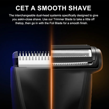 IPX6 Waterproof 2-in-1 Groin/Body Trimmer - SkinSafe Dual Head Foil Blades, Wet&Dry Cordless Groomer with USB-C Fast Charging