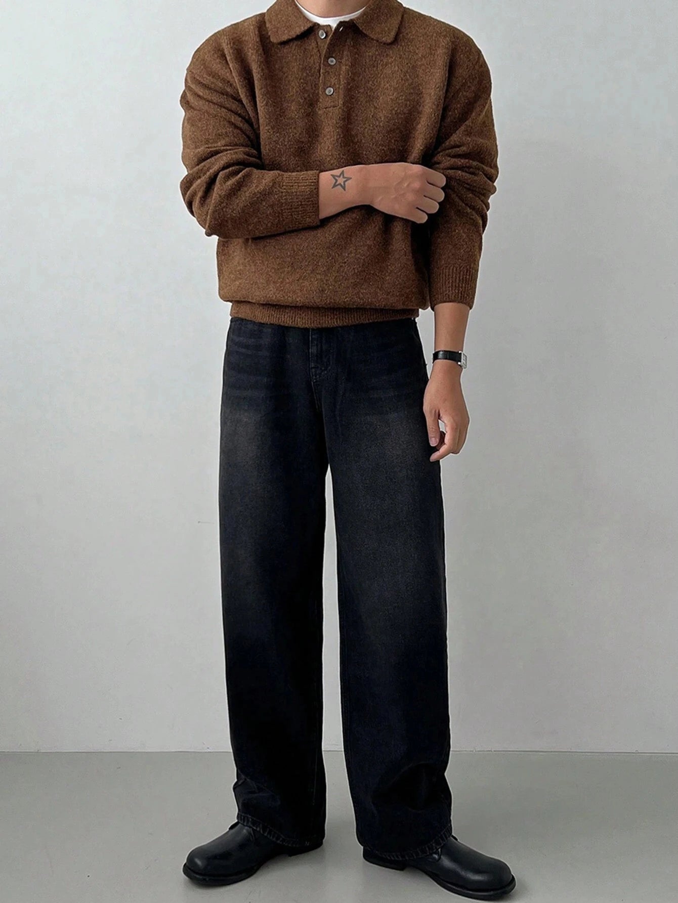 Fall Winter Men's Old Money Style Loungewear, LVLAEA Solid Color Lapel Button-Up, Loose Warm Long Sleeve Pullover Shirt