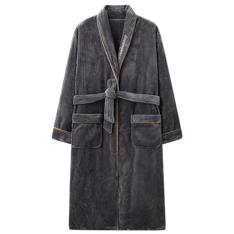 Autumn Winter Bathrobe Men Thick Flannel Sleep Top Kimono Robes For Male Coral Fleece Robes Long Bath Robe Bride Dressing Gown