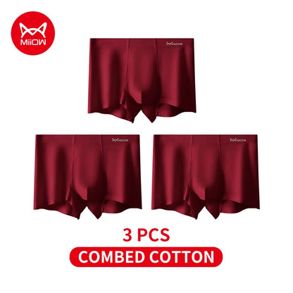 MiiOW 3Pcs Autumn Winter Men Underwear Lucky Red Cotton Men's Panties 7A Antibacterial Men Underpants Breathable Man Boxershorts