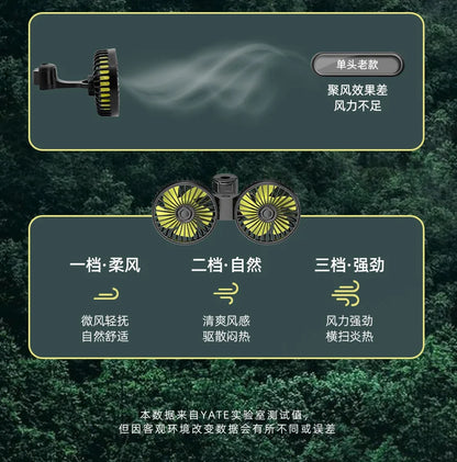 New Clip-On Dual-Head Rear Car Fan, Multifunctional Backseat Vehicle Fan