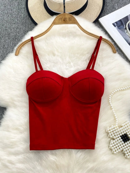 Sexy Fashion Design Camisole Tank Top Women Slim Fit Outerwear Spicy Base Shirt Sexy Backless Vest Short Straight Cut Bodycon