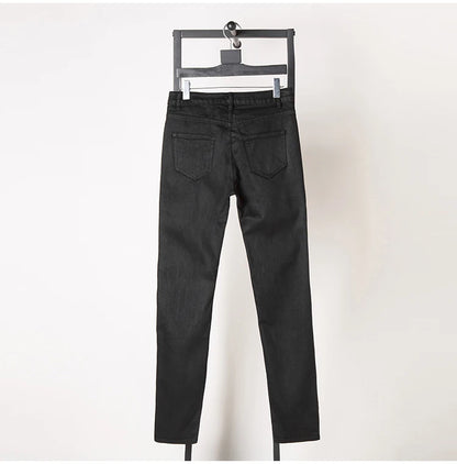 High Street Dark Ro Jeans Pants Classic Men's High Street Dark RO Wax Coating Process Slim Fit Basic Simple Long Denim Pants