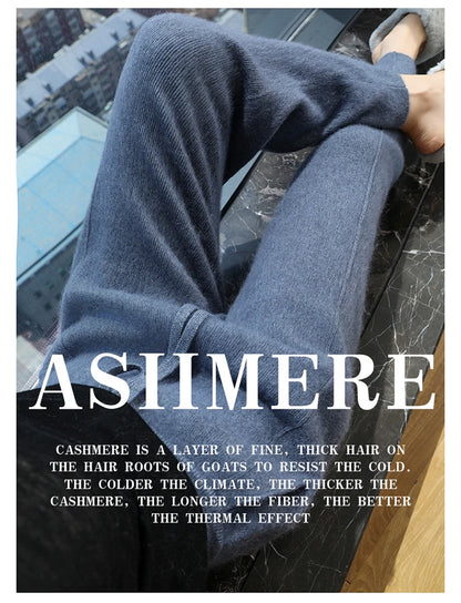 100% mink wool knitted high-waisted pencil pants women's casual autumn and winter new warm solid color thick cashmere pants