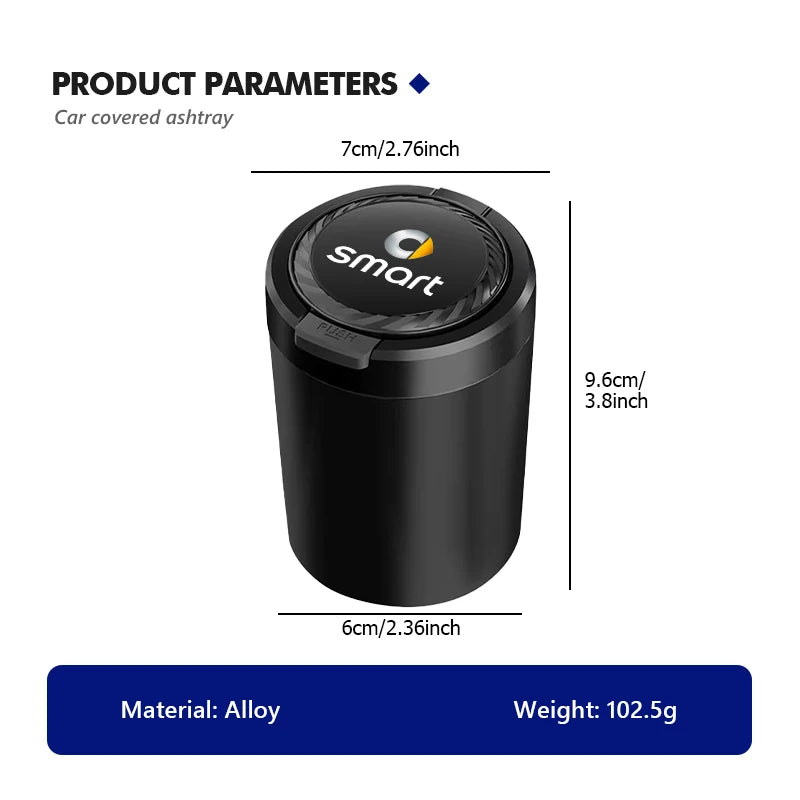 Alloy LED Car Ashtray With Lid Portable Ash Tray Mini Trash Can For Smart Fortwo Forfour 451 453 450 452 454 Forspeed Forjeremy