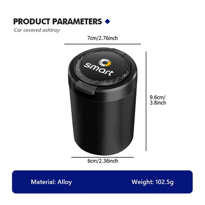 Alloy LED Car Ashtray With Lid Portable Ash Tray Mini Trash Can For Smart Fortwo Forfour 451 453 450 452 454 Forspeed Forjeremy
