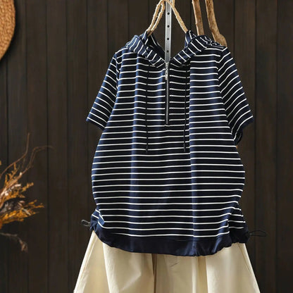 Short-sleeve Women T-shirt Summer 2026 Stylish New Trendy Loose Striped T-shirt ZF2132