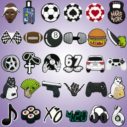 1–30PCS Modern Charms for Shoe Car Accessories, Soccer Cross Shoe Charms, Dumbbell Earbud Sandals Clog Buckles